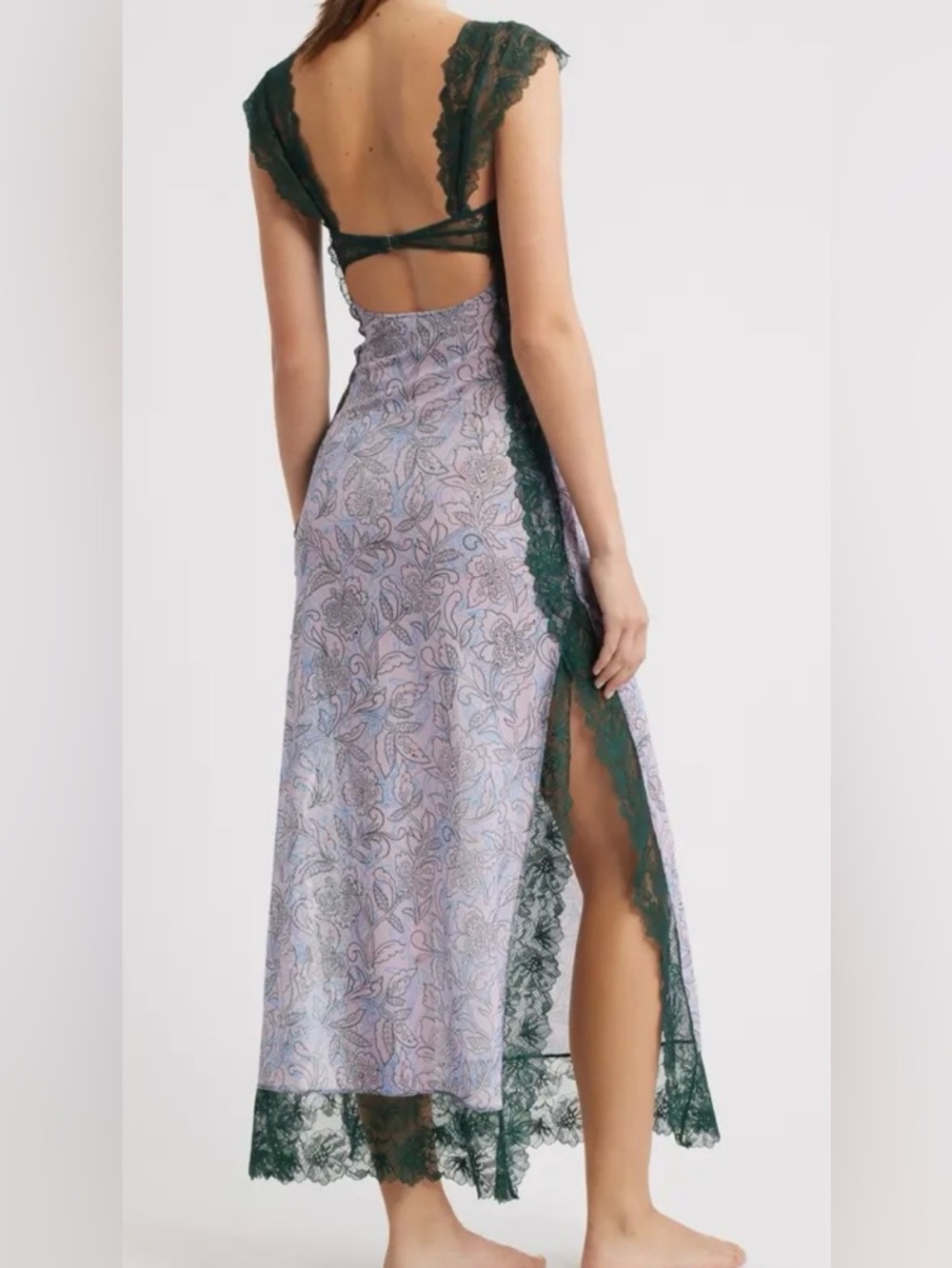 FREE PEOPLE SUDDENLY FINE FLORAL LACE SLIP MAXI DRESS SIDE SLIT NWT SZ XS - Picture 2 of 9